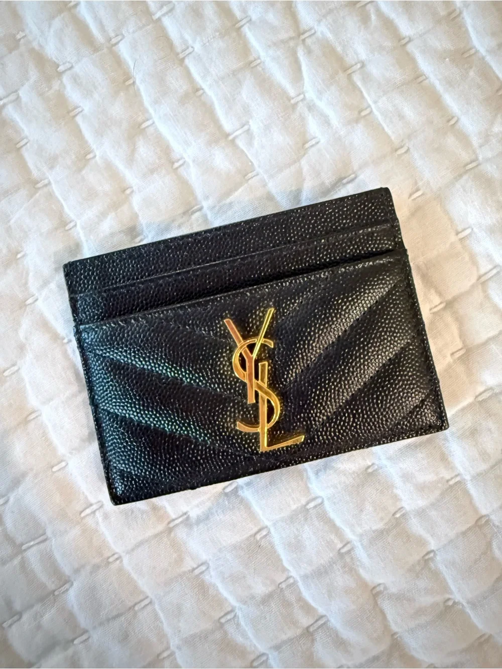 Saint Laurent Black Leather Card Holder with Gold YSL Logo